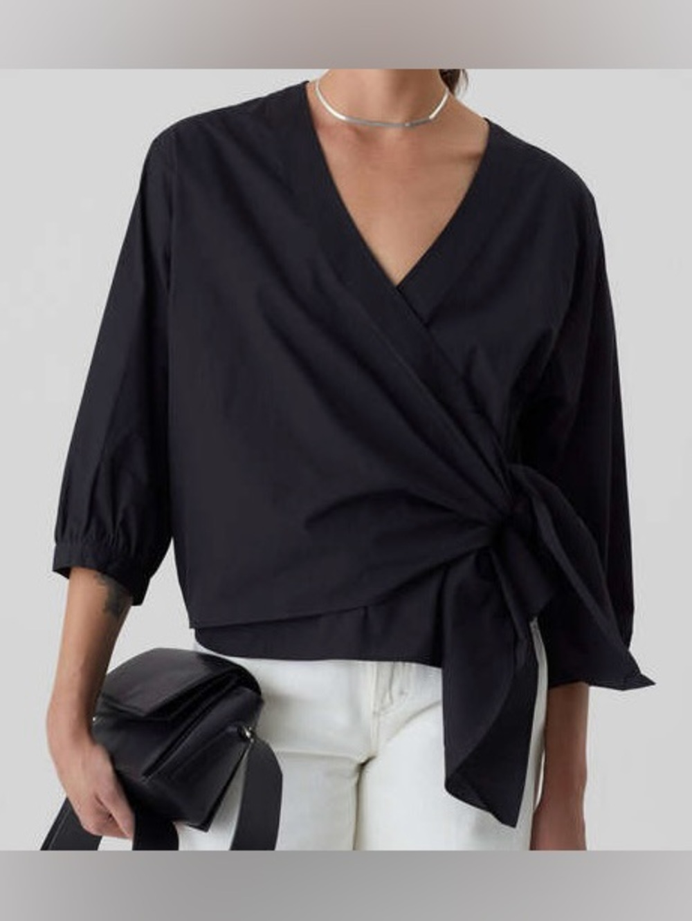 Closed Organic Cotton Wrap Blouse in Black Size Small